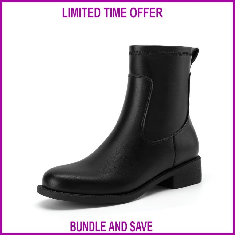 Women's Chunky Low Heel Ankle Boots Round Toe Side Zipper Chelsea Boots